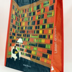 Libo's Lesegenuss: Vielfarbige PP Woven Einkaufstasche mit Bild eines Buchliebhabers!